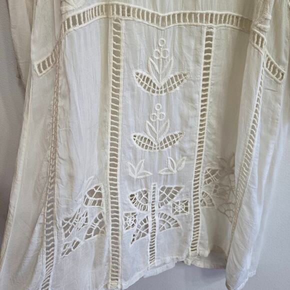 Johnny Was Women Ivory Sheer Floral Embroidered Dress S Boho Silky Peasant Fairy - Picture 7 of 12